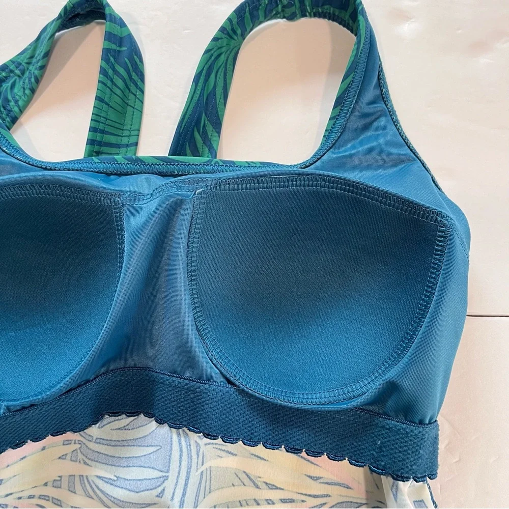 Lands End Blue Green Tropical Palm Leaf One Piece Swimsuit Size‎ 6 D
